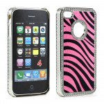 Wholesale iPhone 4 4S Zebra Diamond Chrome Case (Pink)